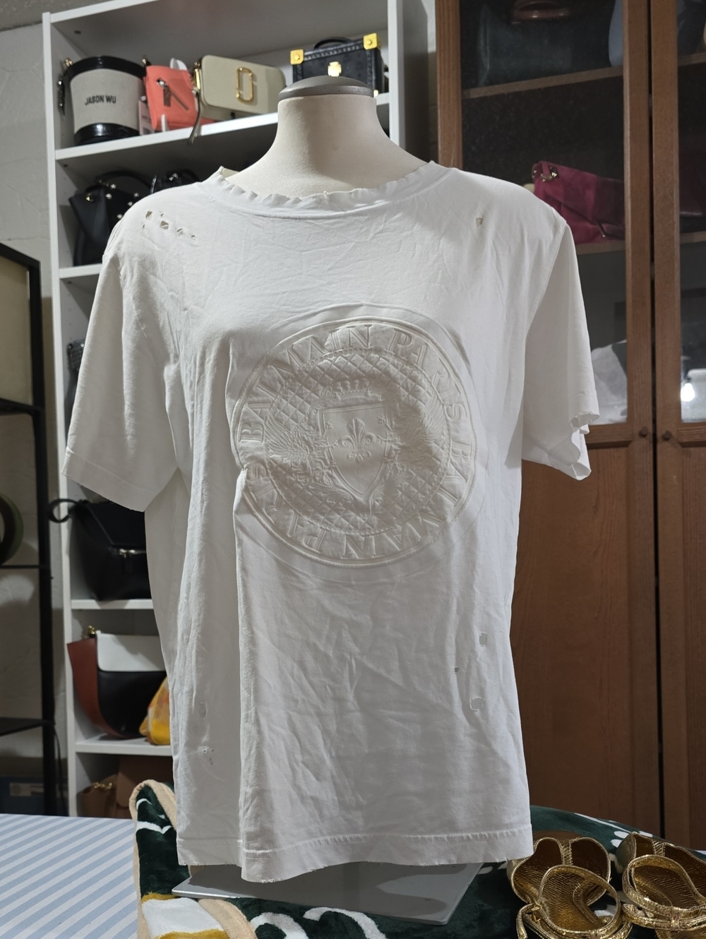 Balmain White Crewneck Logo Tee